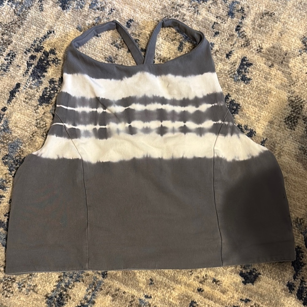 Aerie White and Gray Crop Tie Front Sports Bra